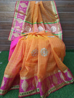 Peach color Organza Heavy Border Saree with gotta work