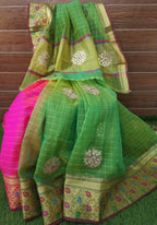 Green Organza Heavy Border Saree With gotta patti work