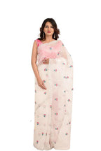 Linen White Saree With Embroidery Work