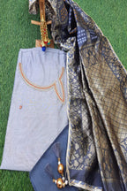 Grey Chanderi Gotta Patti Suit With Heavy banarasi Dupatta