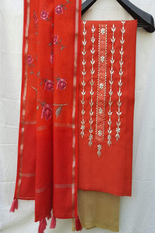 Brick Orange Chanderi Gotta Patti Suit