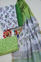 White Chanderi Block Print Suit With Chanderi Dupatta