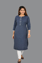 Blue Cotton Katha Work Top And Lycra Pant Set