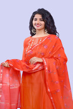 Rust Beautiful Designer Gota Patti Stitched Suit With Digital Print Chanderi Dupatta
