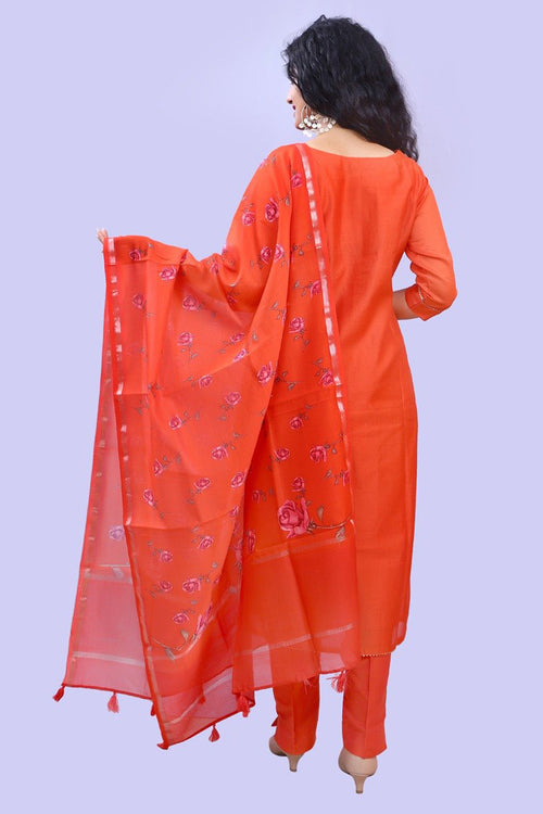 Rust Beautiful Designer Gota Patti Stitched Suit With Digital Print Chanderi Dupatta