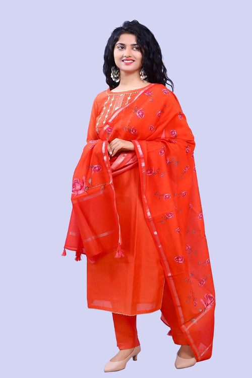 Rust Beautiful Designer Gota Patti Stitched Suit With Digital Print Chanderi Dupatta