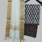 Beautiful Brown Cotton Suit With Kota Silk Dupatta
