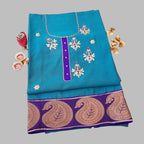 Teal Chanderi hand work Kurtis