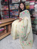 Lemon Yellow Color Kota Doriya Hand Painted Saree