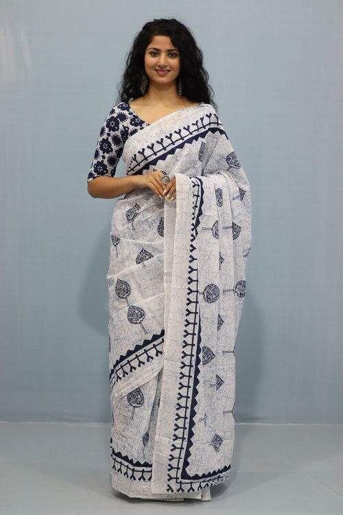 White color mulmul cotton saree