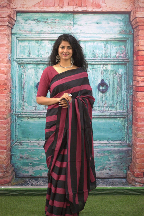 Maroon Color Mulmul Cotton Saree
