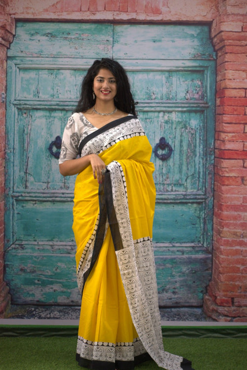 Yellow Color Mulmul Cotton Saree
