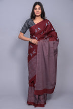 Maroon Color Mulmul Cotton Saree