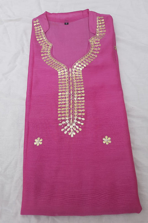 Pink  Color  Handloom Chanderi Silk  Gotta Patti Work Suit