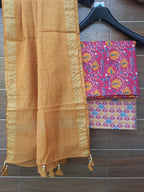 Mustard color chanderi dupatta with cotton suit