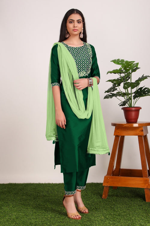 Soft silk suit with hand work