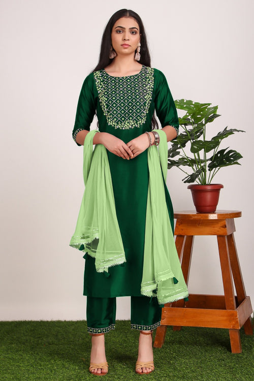 Soft silk suit with hand work
