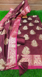 Brown Banarasi Suit With  Chanderi Zari Border Dupatta