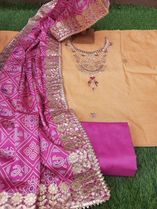 SEMI SILK DRESS MATERIAL WITH CRAPE SILK DUPATTA