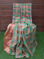 SOFT RESHAM SILK EMBROIDERY CHECKS PATTERN SAREE