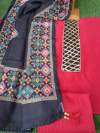Red color silk dress material with patola  print dupatta
