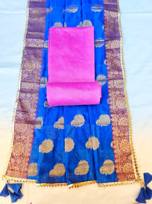 Pink color silk fabric with banarsi  silk dupatta