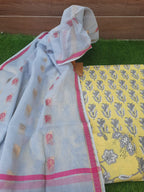 Light yellow color cotton suit with kota doriya dupatta