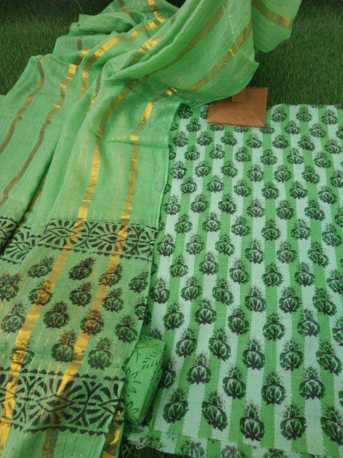 Light green  color  Handloom Cotton dress material