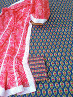 Dark blue color cotton dress material with creap silk patola dupatta