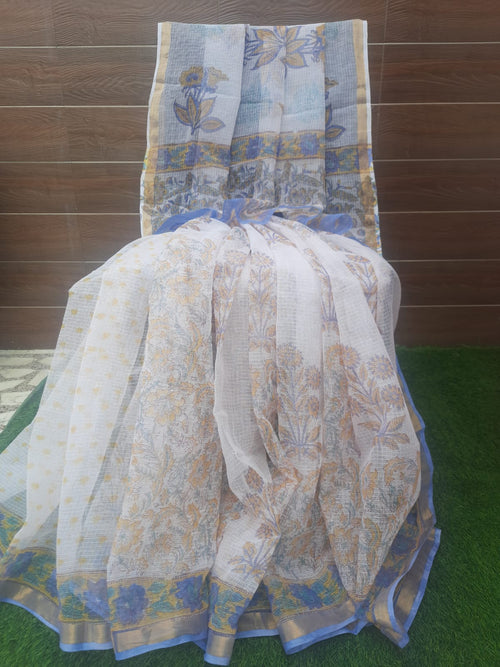 Block Print Pure Kota Doriya Hand Block Print With Zari Border Saree