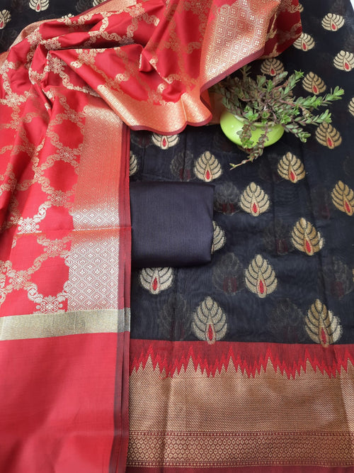 Black color banarsi dress material