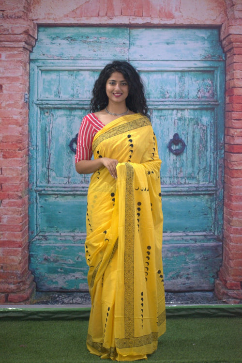 Yellow Color Soft Mulmul Cotton Saree