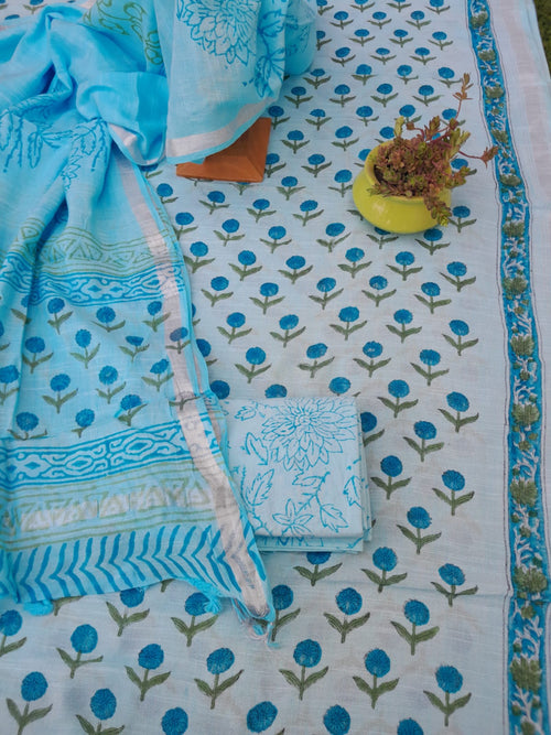 Mint blue color linen dress mateial