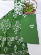 Green color  cotton dress material pure chiffon dupatta