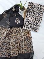 Black color batik print  cotton with chiffon  dupatta