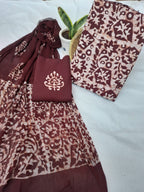 Maroon color cotton suit chiffon dupatta