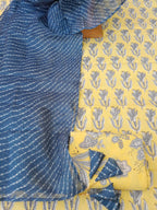 Lemon yellow color cotton  exclusive lahariya print suit