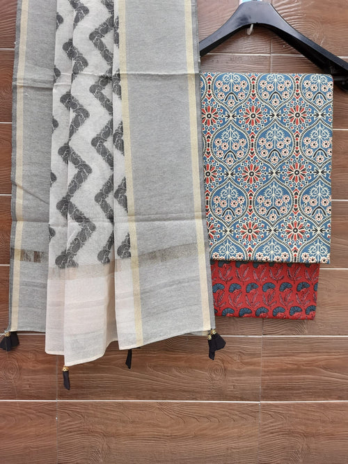 Ajrakh Print Cotton Dress Material With Handloom Chanderi Dupatta
