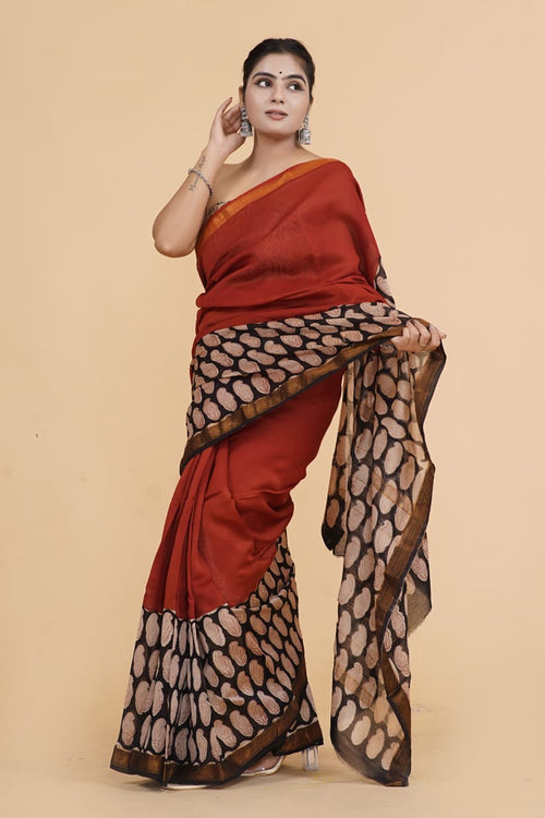 Maroon color maheshwari silk saree