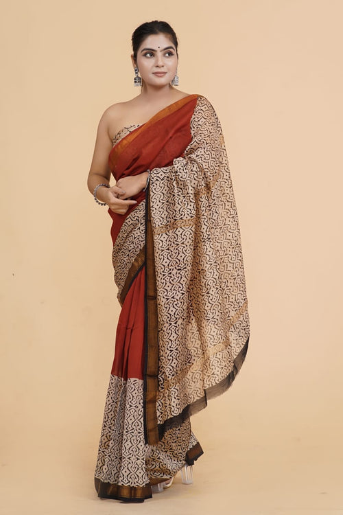 Maroon color  Maheshwari silk Saree