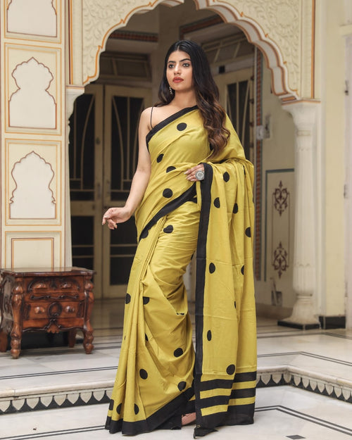 Pastel color with polka dot  mulmul cotton saree