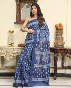 Indigo Blue Color Soft mulmul cotton saree