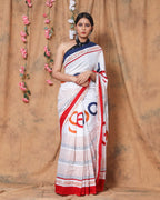 Peral White With Multicolor Print  Mulmul Cotton Saree