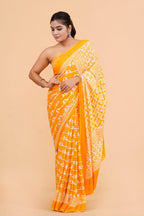 Mango  yellow color Soft  mulmul cotton saree