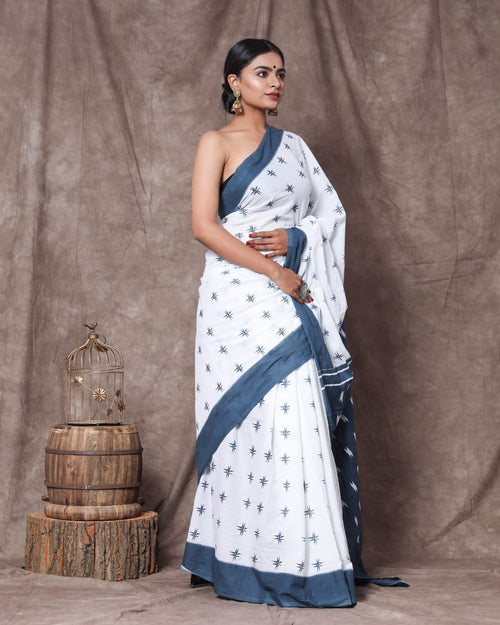 White Color Soft Mulmul Cotton Saree