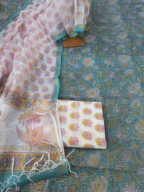 kota doriya hand block print dress material