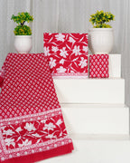 Red color cotton set  with mulmul cotton dupatta