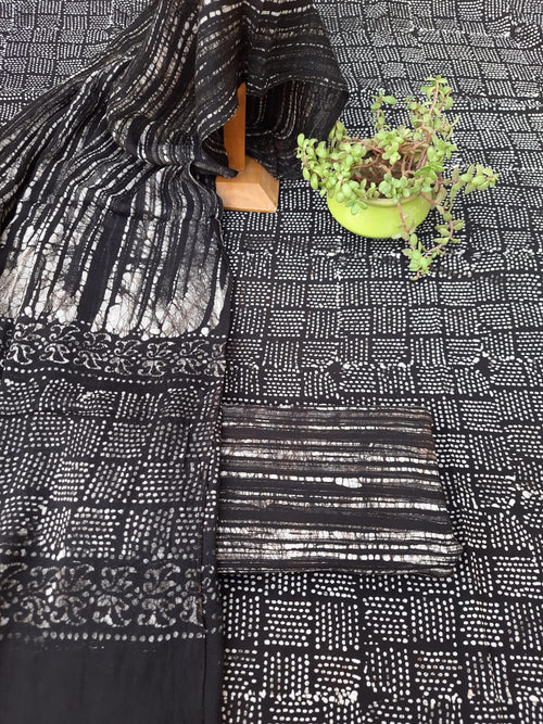 Black color  linen hand block  wax batik  suit