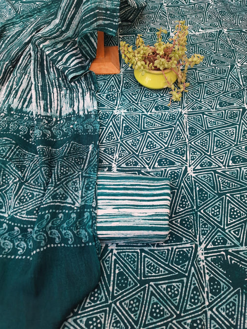 Pure linen hand block  wax batik  suit