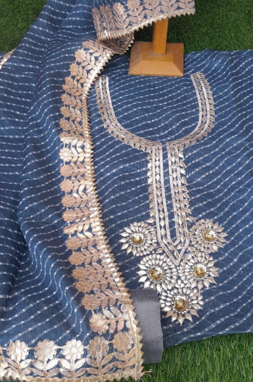 GRAY  COLOR LAHARIYA KOTA GOTTA PATTI SUIT